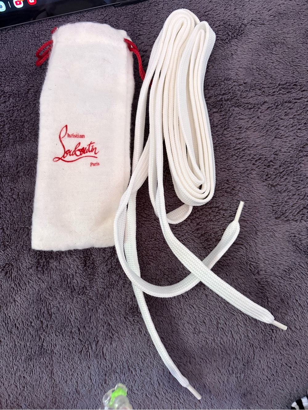 Christian Louboutin White Replacement Shoe Laces with Branded Drawstring Bag
